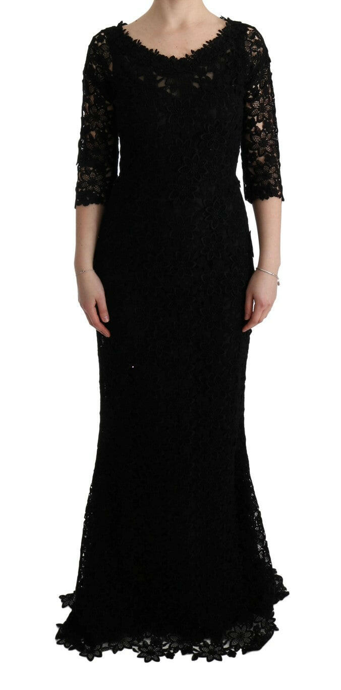 Dolce & Gabbana Black Floral Ricamo Sheath Long Dress -   -  Dolce & Gabbana.
