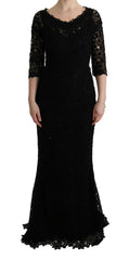 Dolce & Gabbana Black Floral Ricamo Sheath Long Dress -   -  Dolce & Gabbana.
