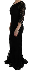 Dolce & Gabbana Black Floral Ricamo Sheath Long Dress -   -  Dolce & Gabbana.
