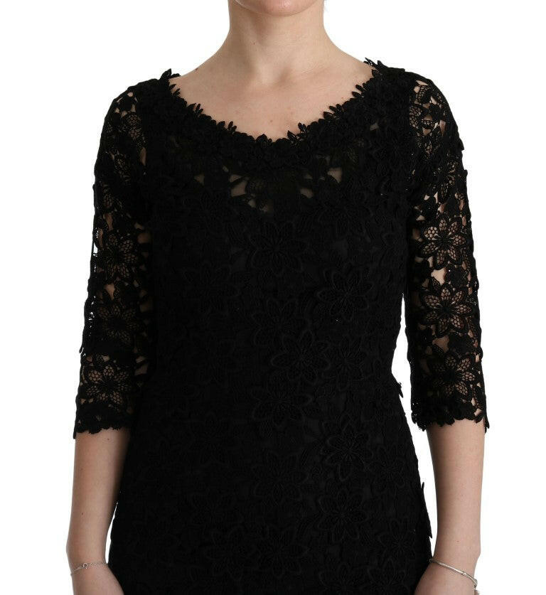 Dolce & Gabbana Black Floral Ricamo Sheath Long Dress -   -  Dolce & Gabbana.