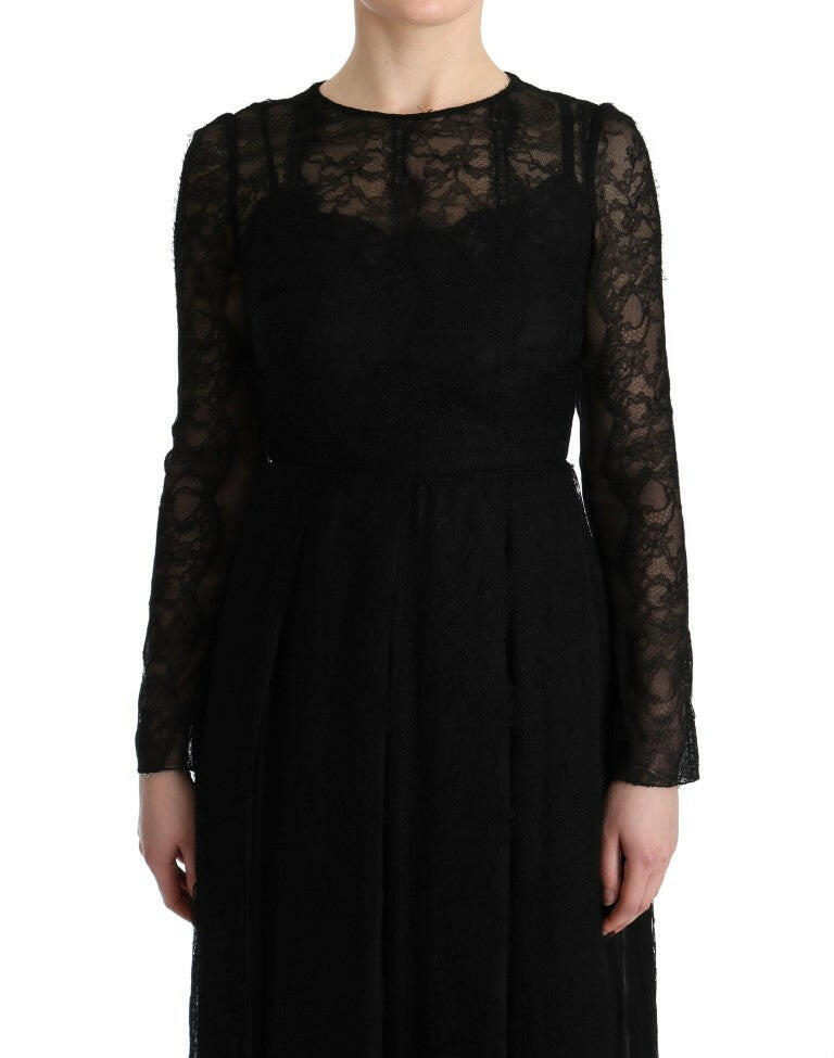 Dolce & Gabbana Black Floral Lace Sheath Silk Dress -   -  Dolce & Gabbana.