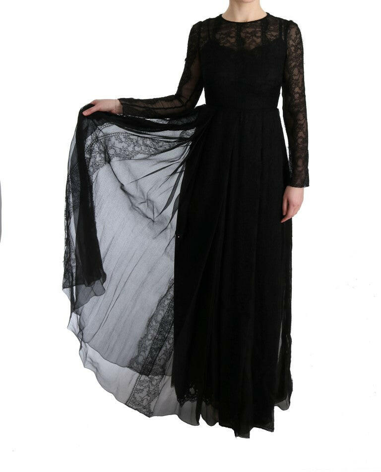 Dolce & Gabbana Black Floral Lace Sheath Silk Dress -   -  Dolce & Gabbana.