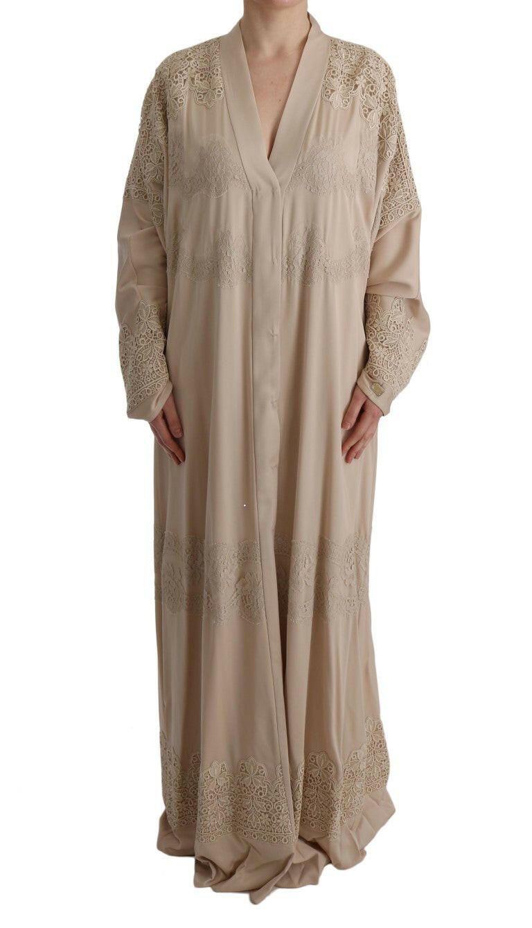 Dolce & Gabbana Beige Floral Applique Lace Kaftan Dress -   -  Dolce & Gabbana.