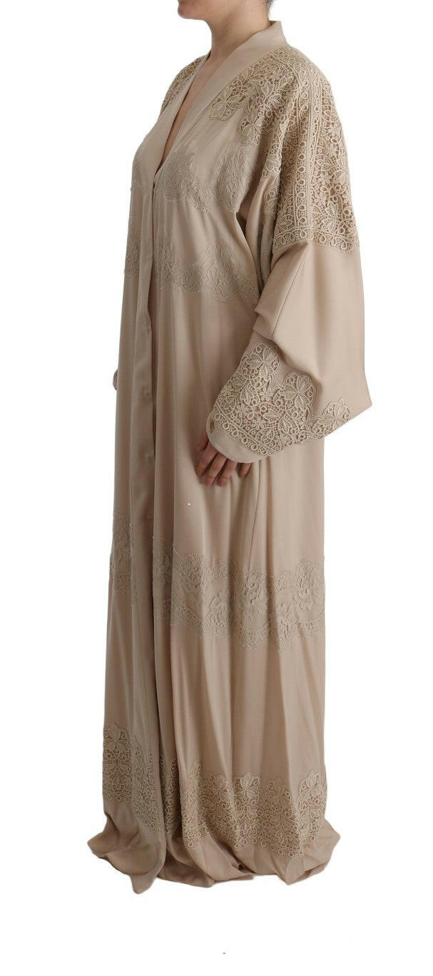 Dolce & Gabbana Beige Floral Applique Lace Kaftan Dress -   -  Dolce & Gabbana.