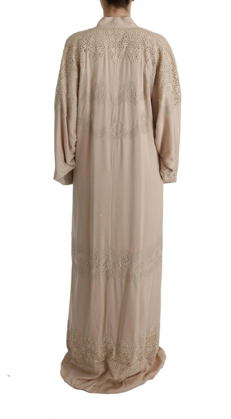 Dolce & Gabbana Beige Floral Applique Lace Kaftan Dress -   -  Dolce & Gabbana.