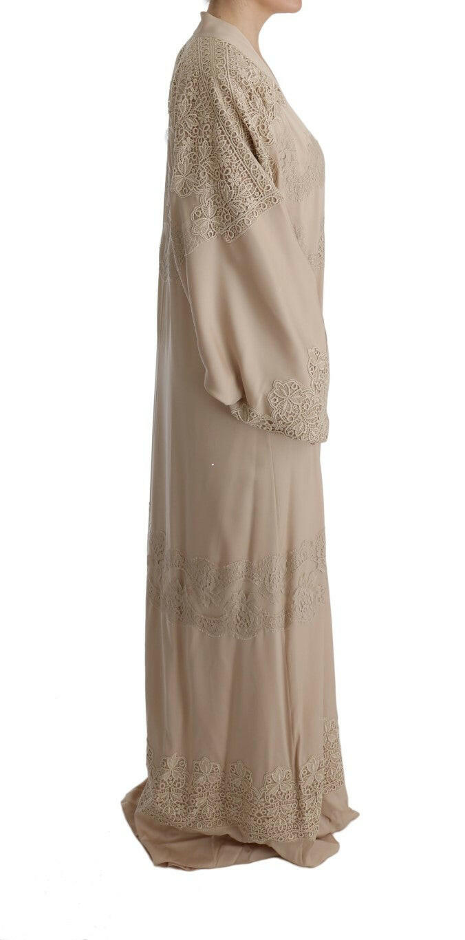 Dolce & Gabbana Beige Floral Applique Lace Kaftan Dress -   -  Dolce & Gabbana.