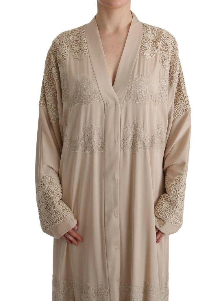 Dolce & Gabbana Beige Floral Applique Lace Kaftan Dress -   -  Dolce & Gabbana.