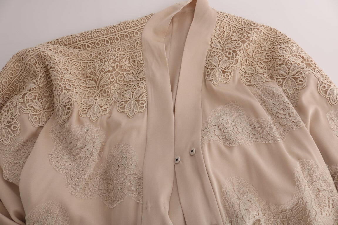Dolce & Gabbana Beige Floral Applique Lace Kaftan Dress -   -  Dolce & Gabbana.