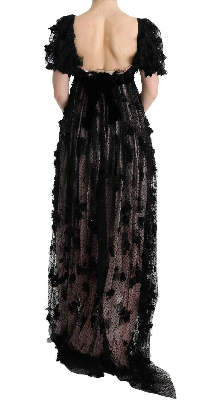 Dolce & Gabbana Black Pink Silk Applique Shift Dress -   -  Dolce & Gabbana.