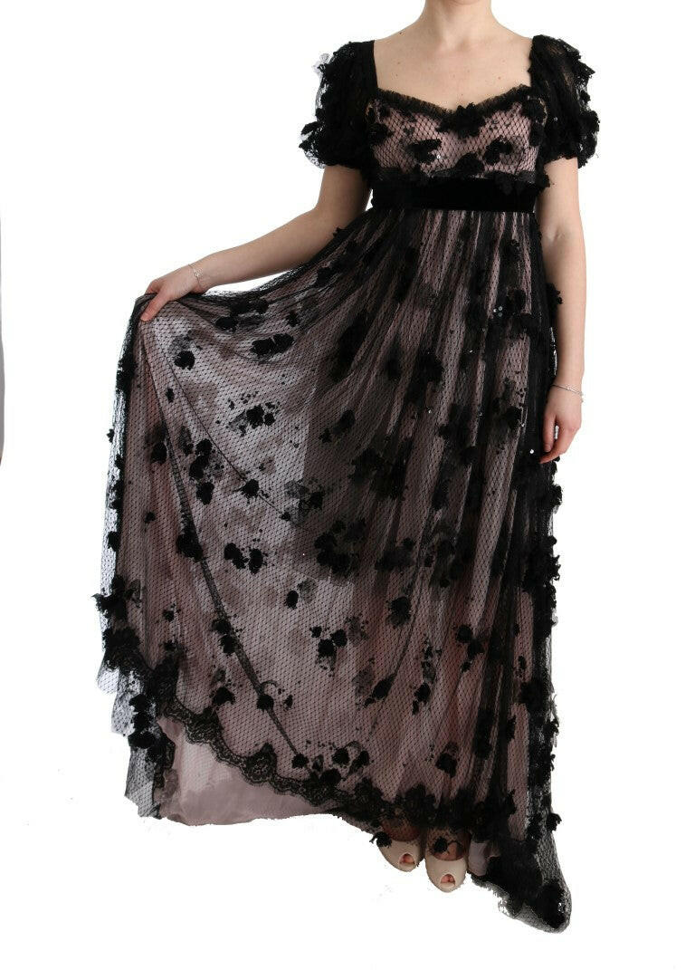 Dolce & Gabbana Black Pink Silk Applique Shift Dress -   -  Dolce & Gabbana.