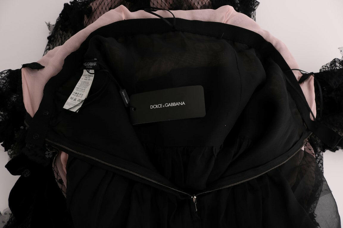 Dolce & Gabbana Black Pink Silk Applique Shift Dress -   -  Dolce & Gabbana.