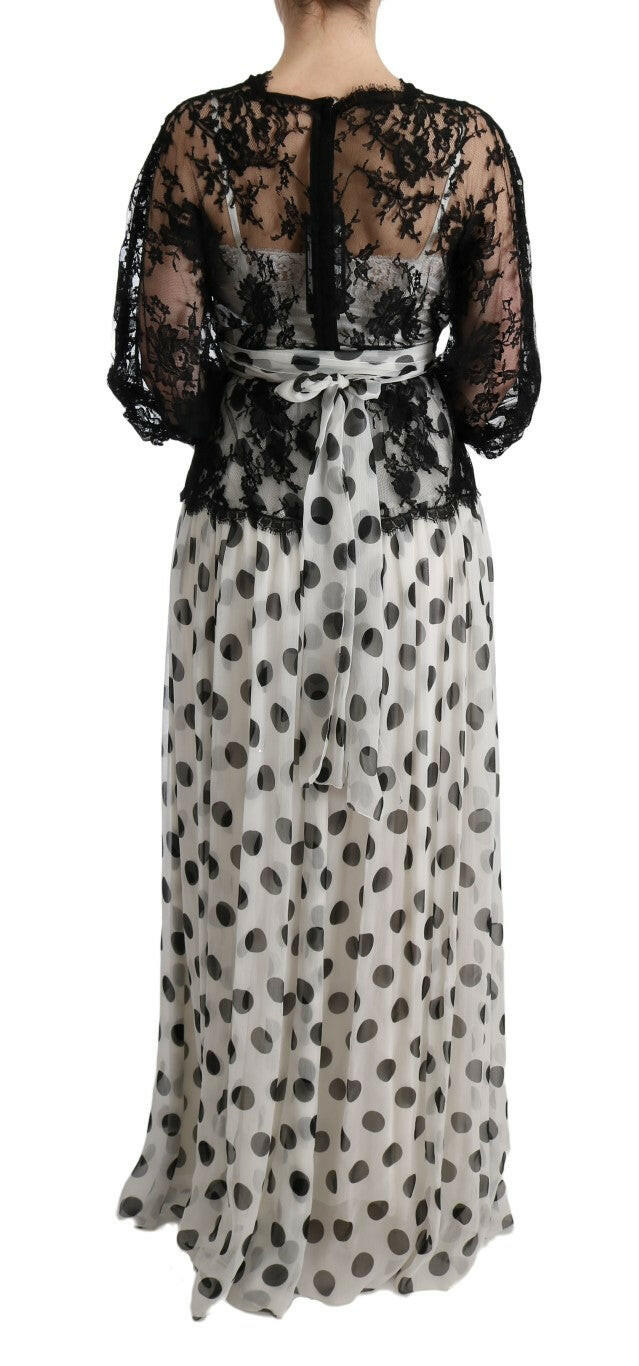 Dolce & Gabbana Black White Polka Dotted Floral Dress -   -  Dolce & Gabbana.