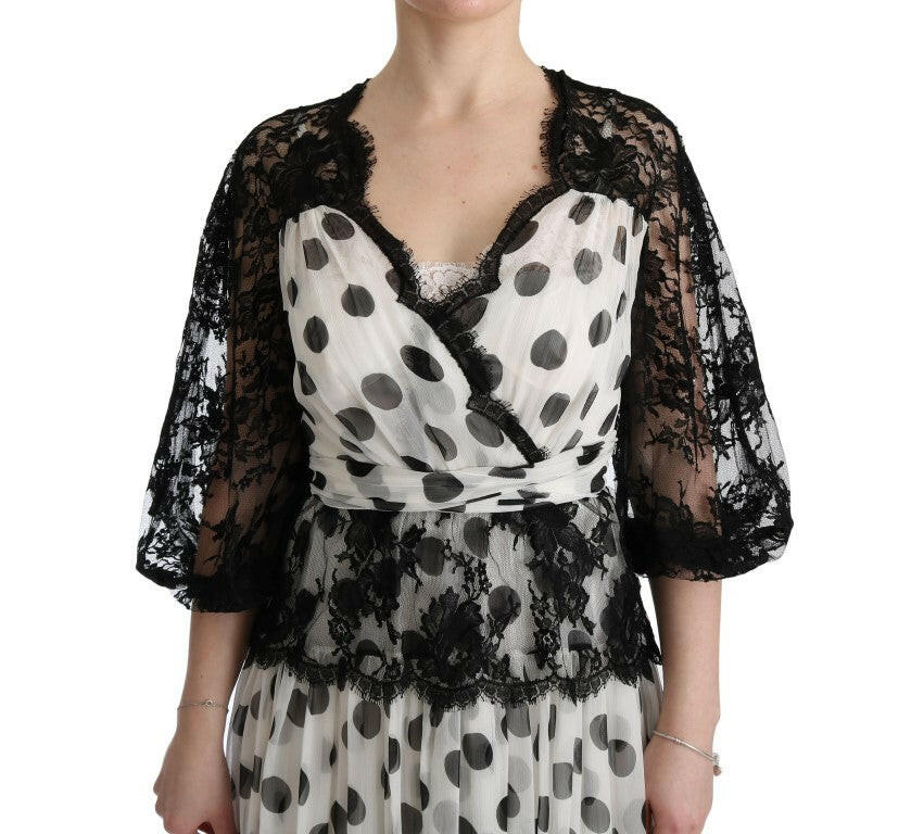 Dolce & Gabbana Black White Polka Dotted Floral Dress -   -  Dolce & Gabbana.