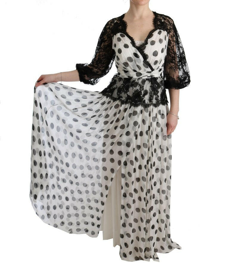 Dolce & Gabbana Black White Polka Dotted Floral Dress -   -  Dolce & Gabbana.