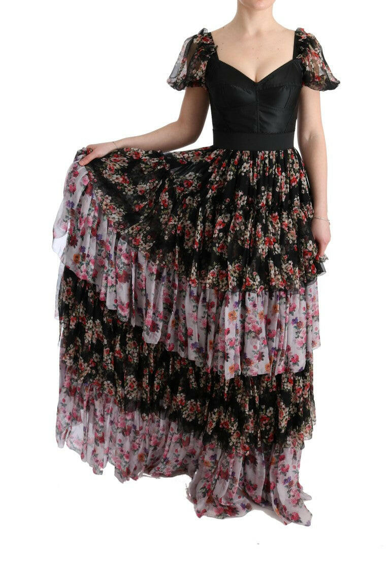 Dolce & Gabbana Multicolor Silk Stretch Floral Shift Long Dress -   -  Dolce & Gabbana.