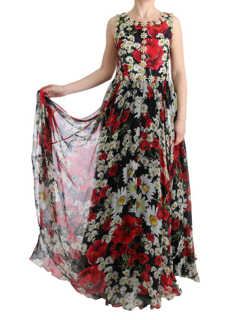 Dolce & Gabbana Multicolor Silk Floral Crystal Long Maxi Dress -   -  Dolce & Gabbana.