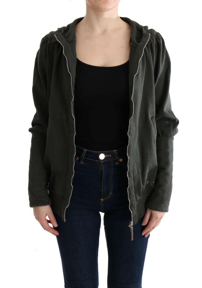 Exte Gray Top Hooded Cotton Zipper Sweater -   -  Exte.
