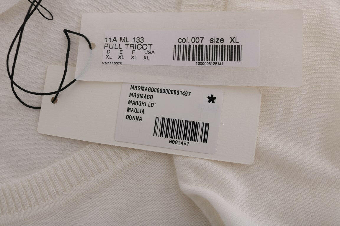 MARGHI LO' White 100% Lana Wool Top Blouse T-shirt -   -  MARGHI LO'.