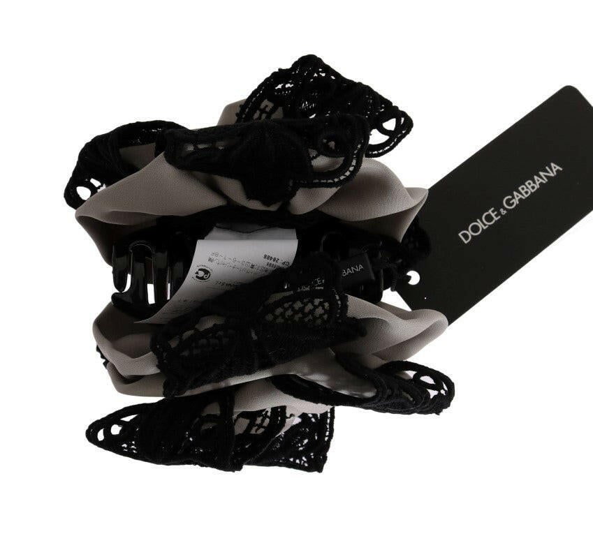 Dolce & Gabbana Gray Silk Black Lace Hair Claw -   -  Dolce & Gabbana.