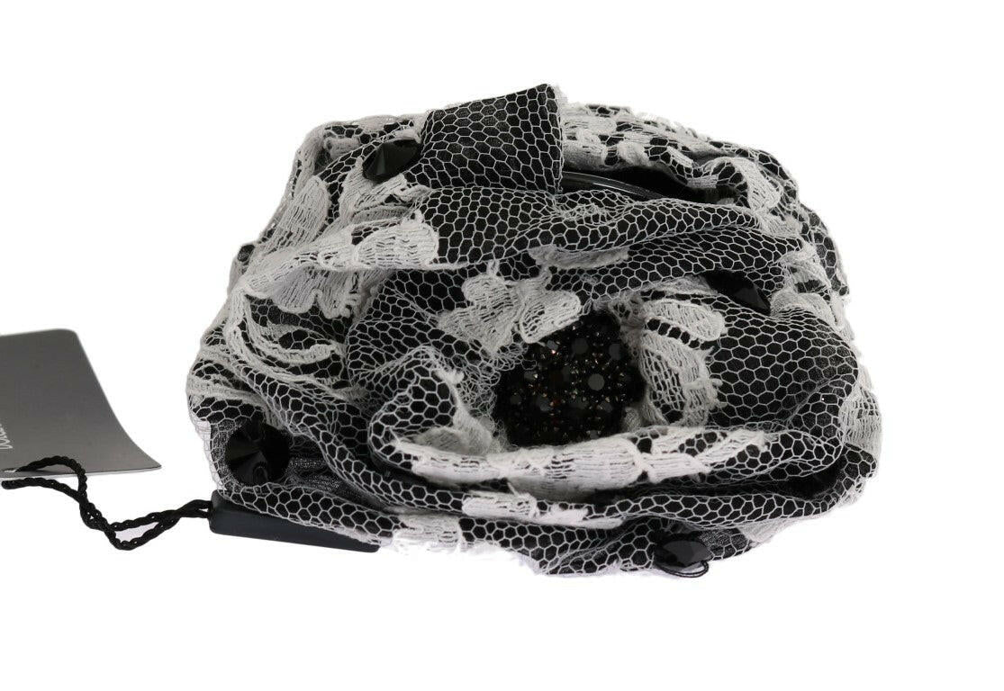 Dolce & Gabbana Black White Floral Lace Crystal Hair Claw -   -  Dolce & Gabbana.
