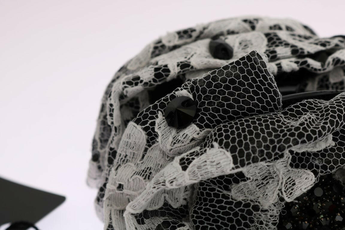 Dolce & Gabbana Black White Floral Lace Crystal Hair Claw -   -  Dolce & Gabbana.