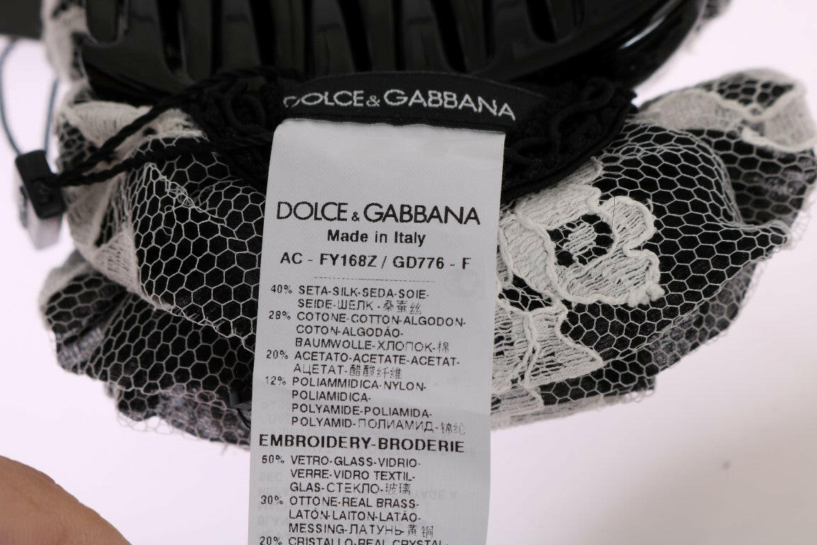 Dolce & Gabbana Black White Floral Lace Crystal Hair Claw -   -  Dolce & Gabbana.