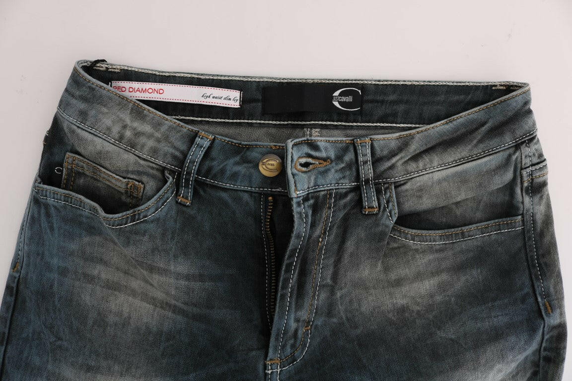 Cavalli Blue Wash Cotton Blend Slim Fit Jeans -   -  Cavalli.