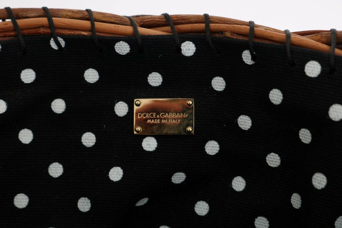 Dolce & Gabbana Beige Straw Snakeskin Pom Pom Crystal AGNESE Bag -   -  Dolce & Gabbana.