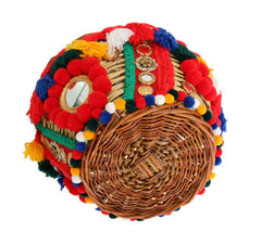 Dolce & Gabbana Multicolor AGNESE Straw Crystal  Pom Pom Bag -  Luxury Shopper Bag for Women -  Dolce & Gabbana.