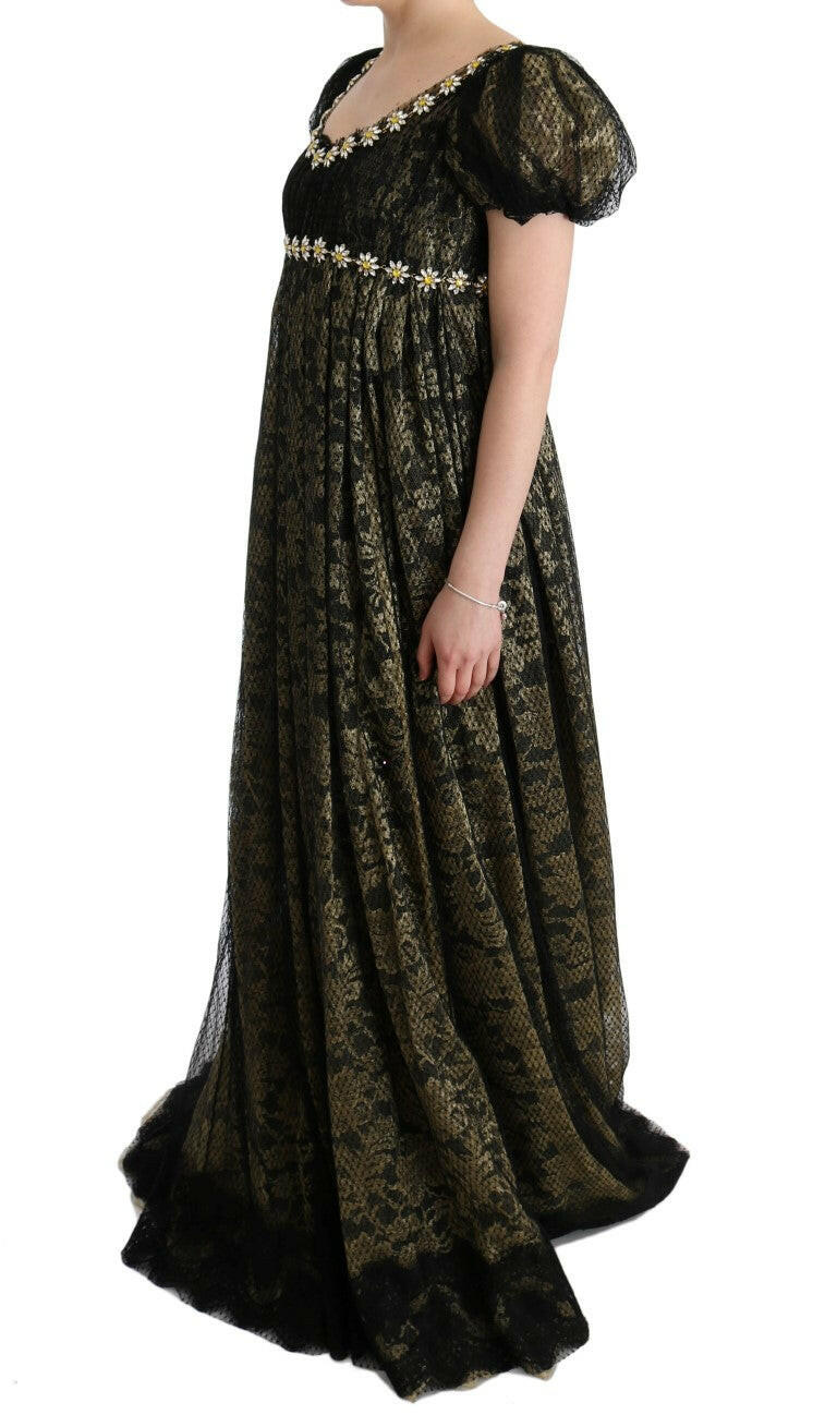 Dolce & Gabbana Black Yellow Crystal Lace Shift Dress -   -  Dolce & Gabbana.