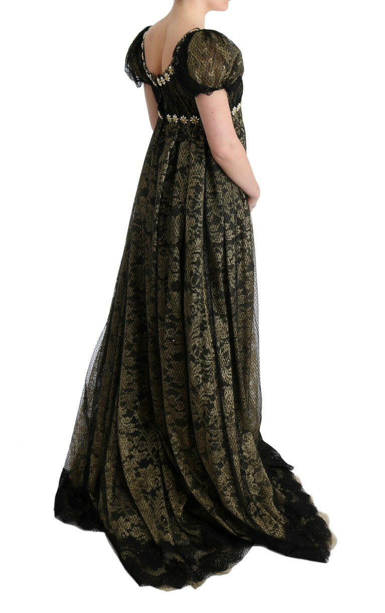 Dolce & Gabbana Black Yellow Crystal Lace Shift Dress -   -  Dolce & Gabbana.