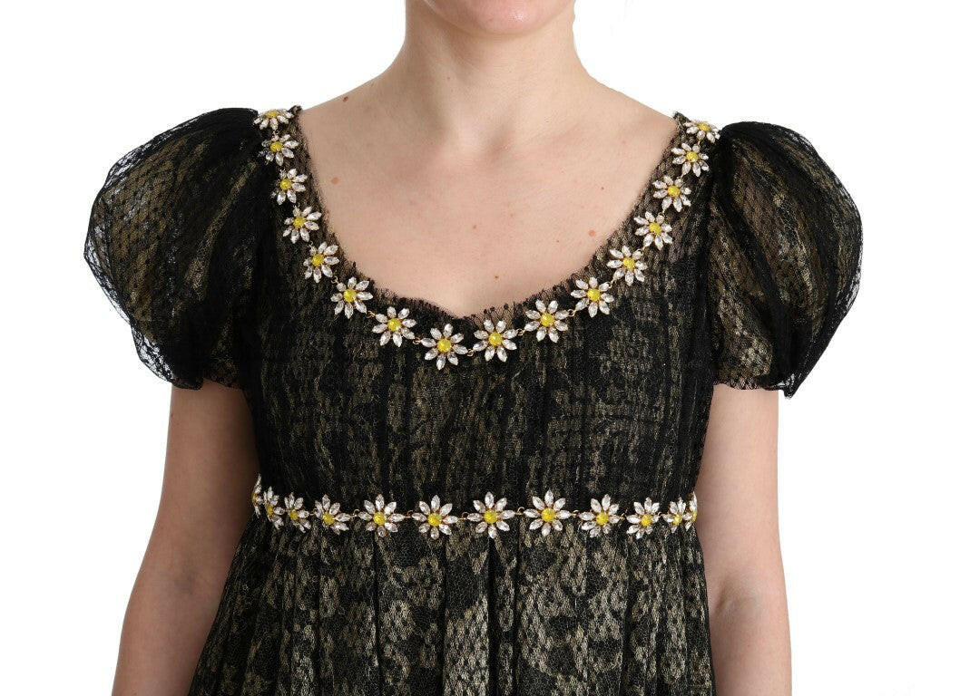 Dolce & Gabbana Black Yellow Crystal Lace Shift Dress -   -  Dolce & Gabbana.