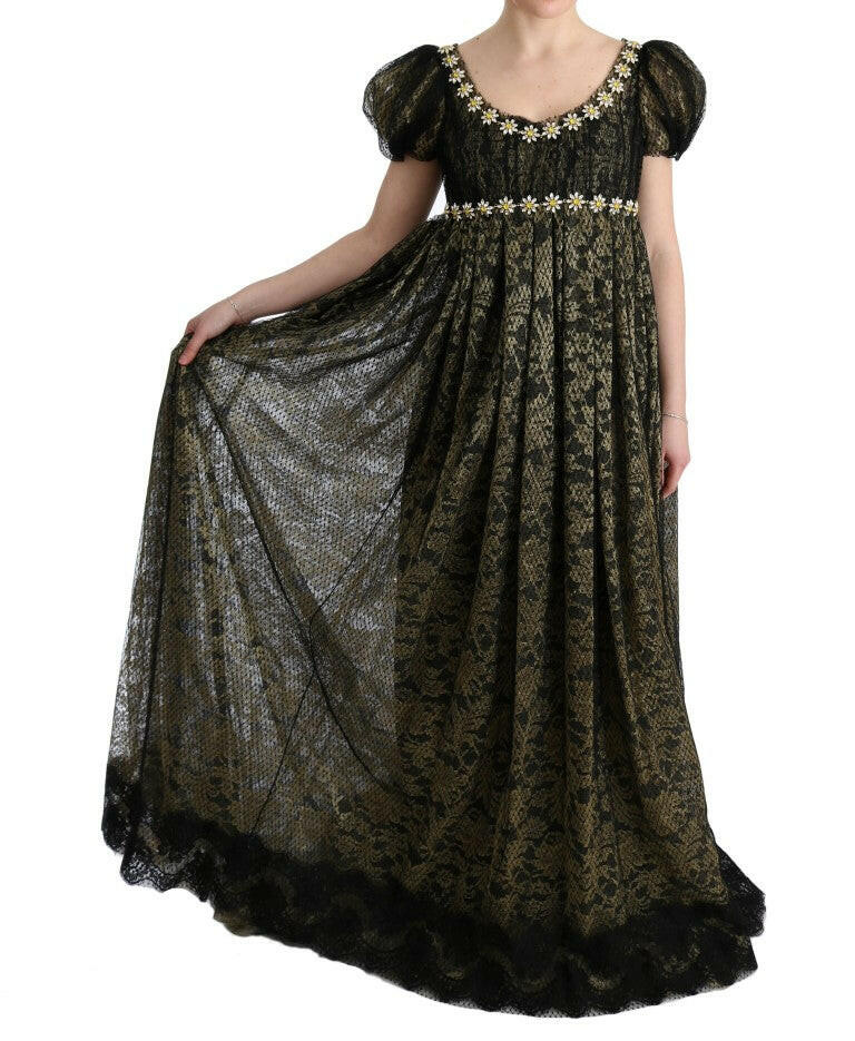 Dolce & Gabbana Black Yellow Crystal Lace Shift Dress -   -  Dolce & Gabbana.