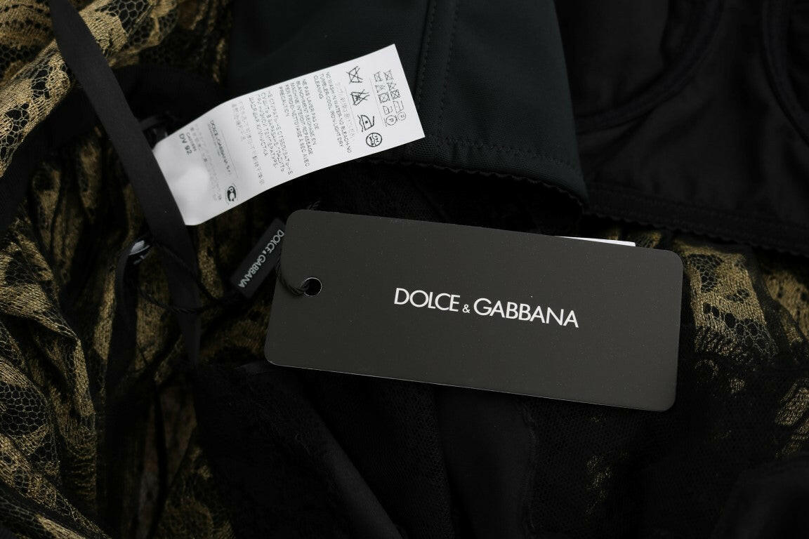 Dolce & Gabbana Black Yellow Crystal Lace Shift Dress -   -  Dolce & Gabbana.