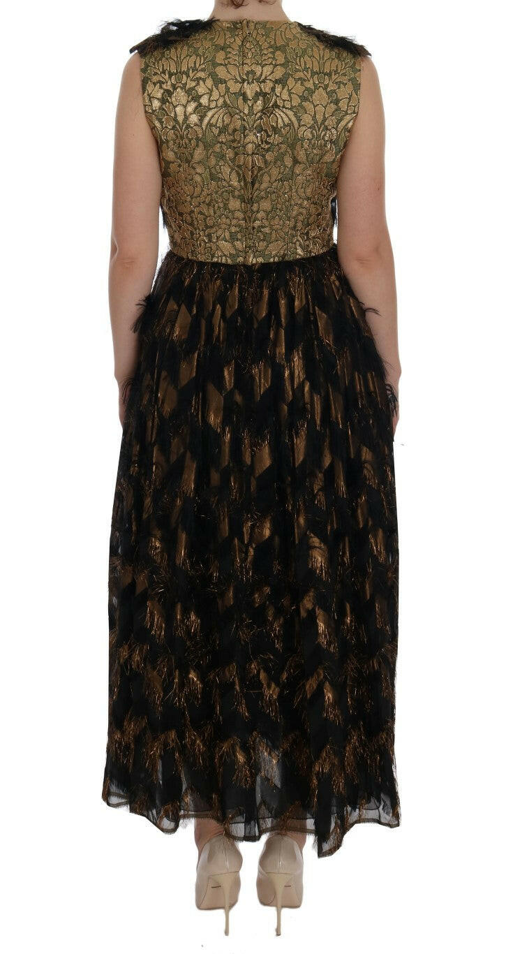 Dolce & Gabbana Black Silk Brown Fringes A-Line Dress -   -  Dolce & Gabbana.