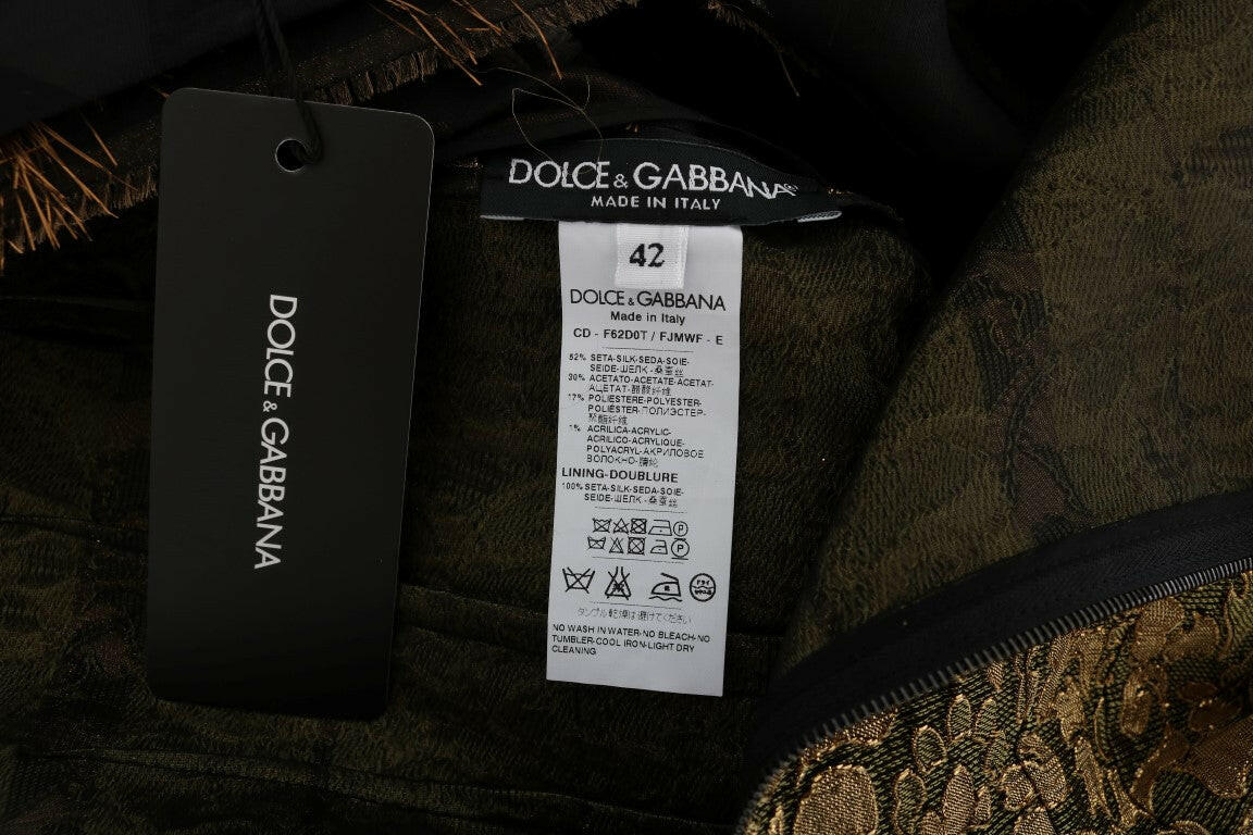 Dolce & Gabbana Black Silk Brown Fringes A-Line Dress -   -  Dolce & Gabbana.