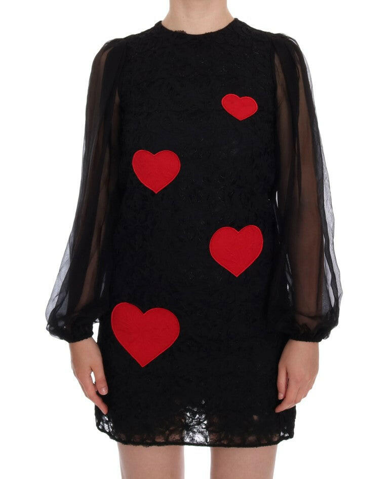 Dolce & Gabbana Black Lace Red Heart Shift Dress -   -  Dolce & Gabbana.