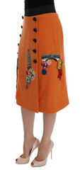 Dolce & Gabbana Orange Wool Crystal Sequin Appliques Skirt -   -  Dolce & Gabbana.
