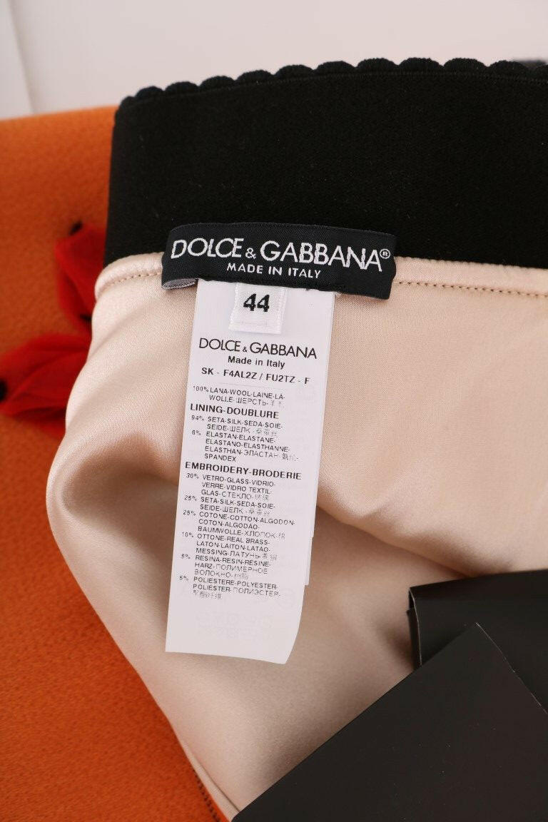 Dolce & Gabbana Orange Wool Crystal Sequin Appliques Skirt -   -  Dolce & Gabbana.