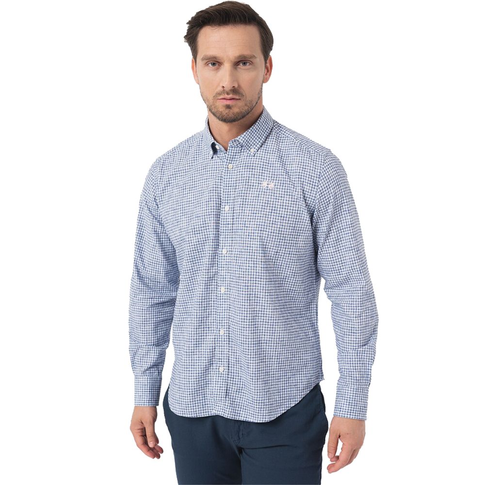 La Martina Elegant Checkered Cotton Shirt with Embroidered Logo -   -  La Martina.