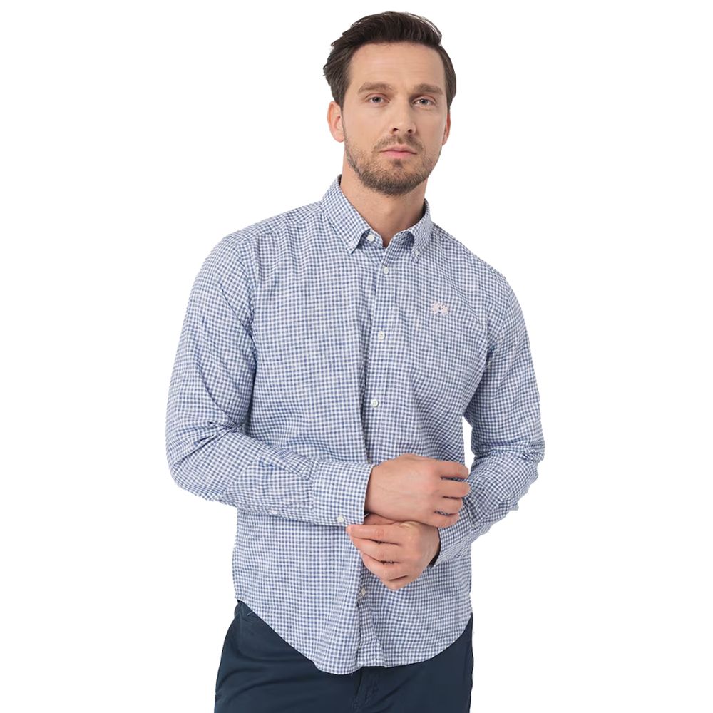 La Martina Elegant Checkered Cotton Shirt with Embroidered Logo -   -  La Martina.