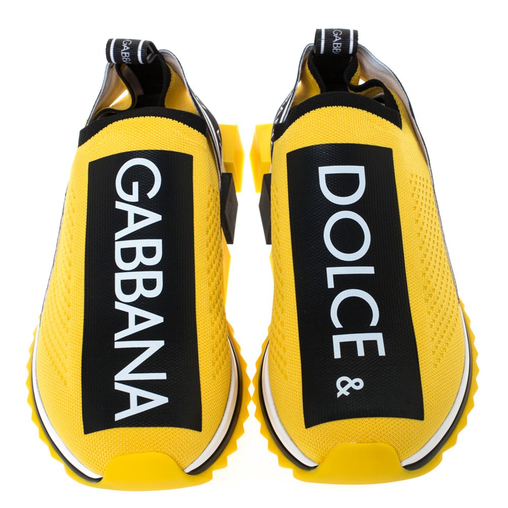 Dolce & Gabbana Chic Logo-Print Stretch Sneakers in Vibrant Yellow -   -  Dolce & Gabbana.