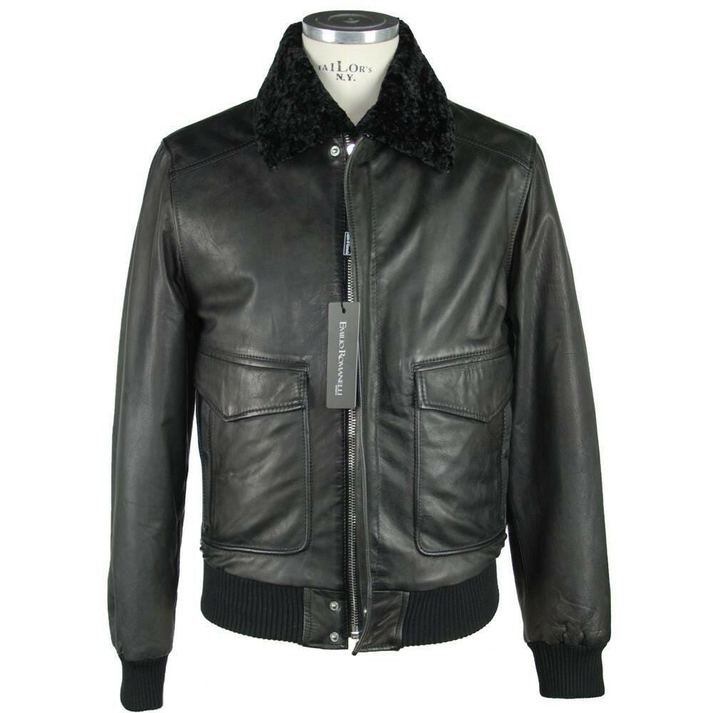 Emilio Romanelli Sleek Black Leather Zip Jacket -   -  Emilio Romanelli.