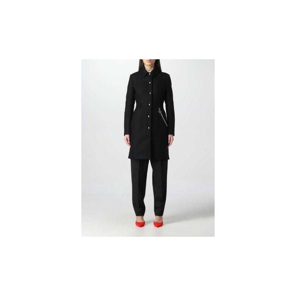 Love Moschino Elegant Black Wool Coat with Silver Chain Detail -   -  Love Moschino.