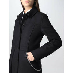 Love Moschino Elegant Black Wool Coat with Silver Chain Detail -   -  Love Moschino.