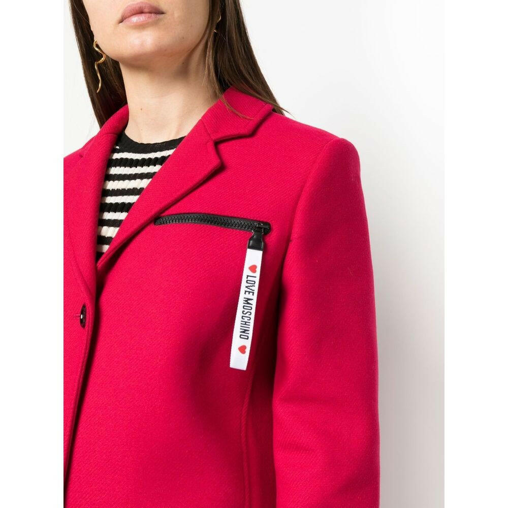 Love Moschino Chic Pink Woolen Coat with Logo Details -   -  Love Moschino.