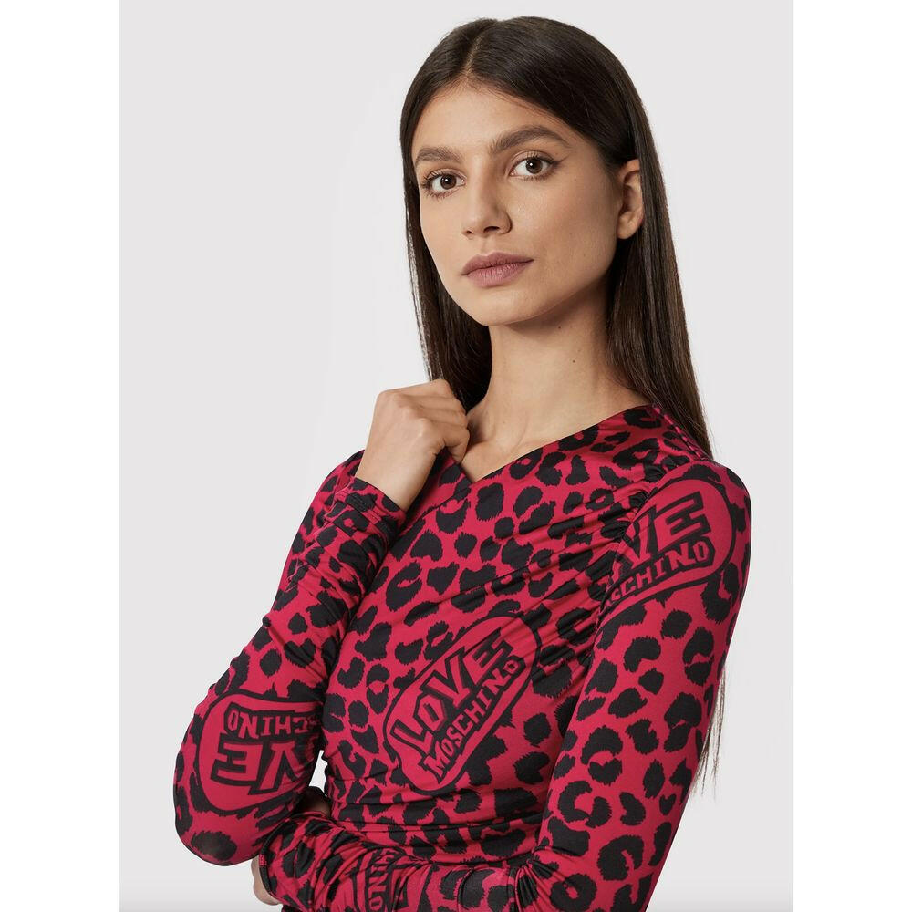 Love Moschino Chic Leopard Texture Dress in Pink and Black -   -  Love Moschino.