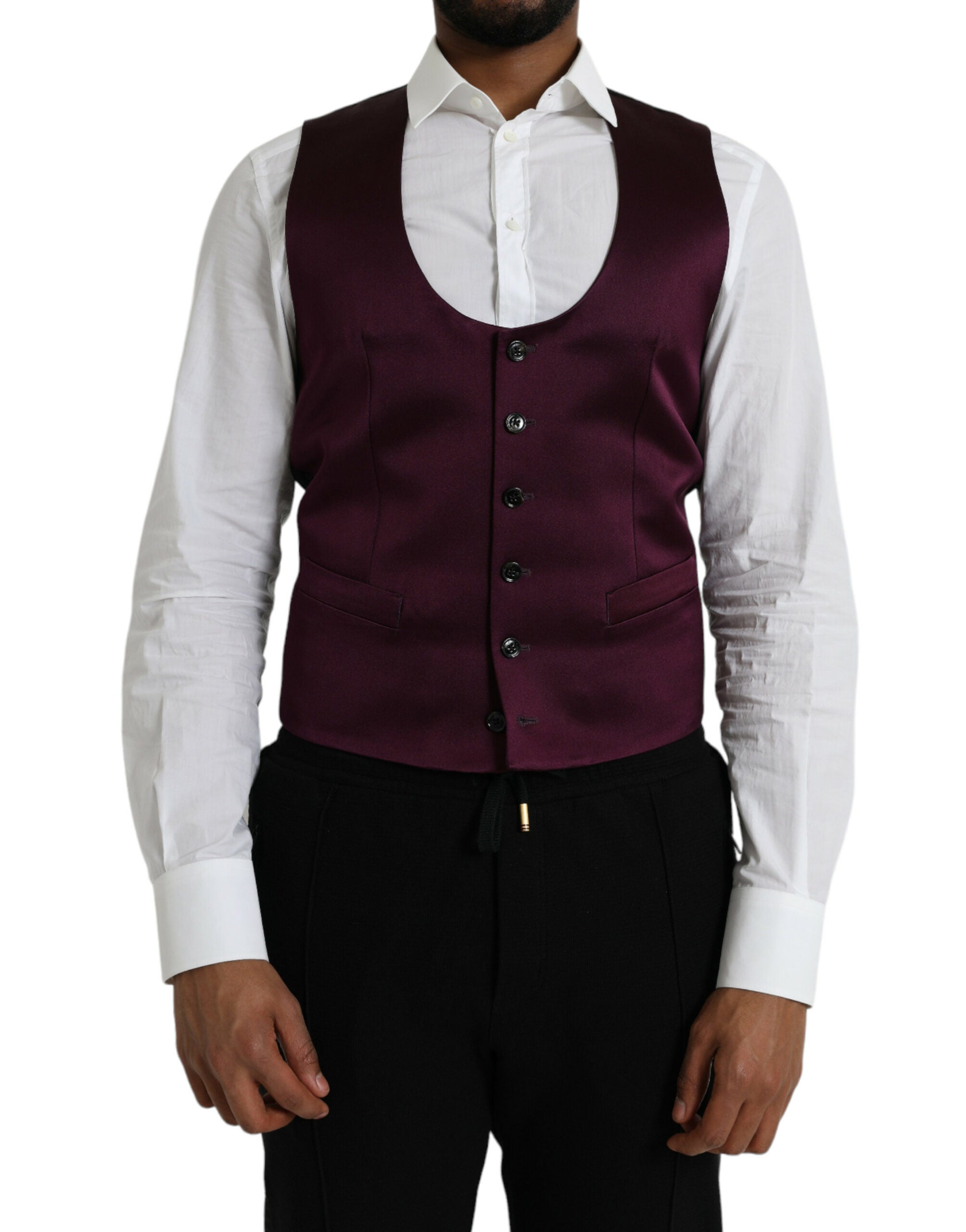 Dolce & Gabbana Maroon Satin Silk Waistcoat Dress Formal Vest -  Vests for Men Suits -  Dolce & Gabbana.