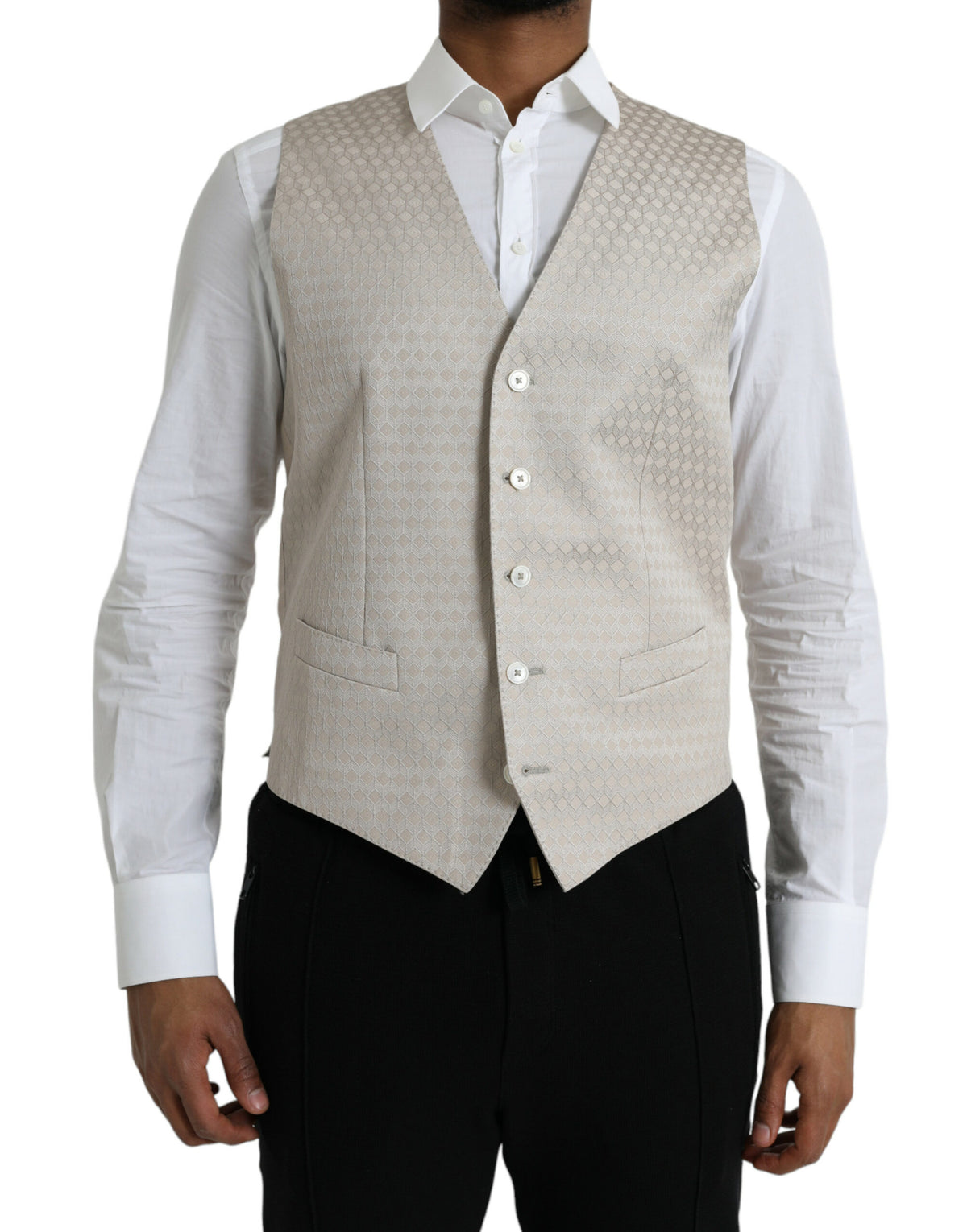 Dolce & Gabbana Off White Cotton Waistcoat Dress Formal Vest -  Vests for Men Suits -  Dolce & Gabbana.