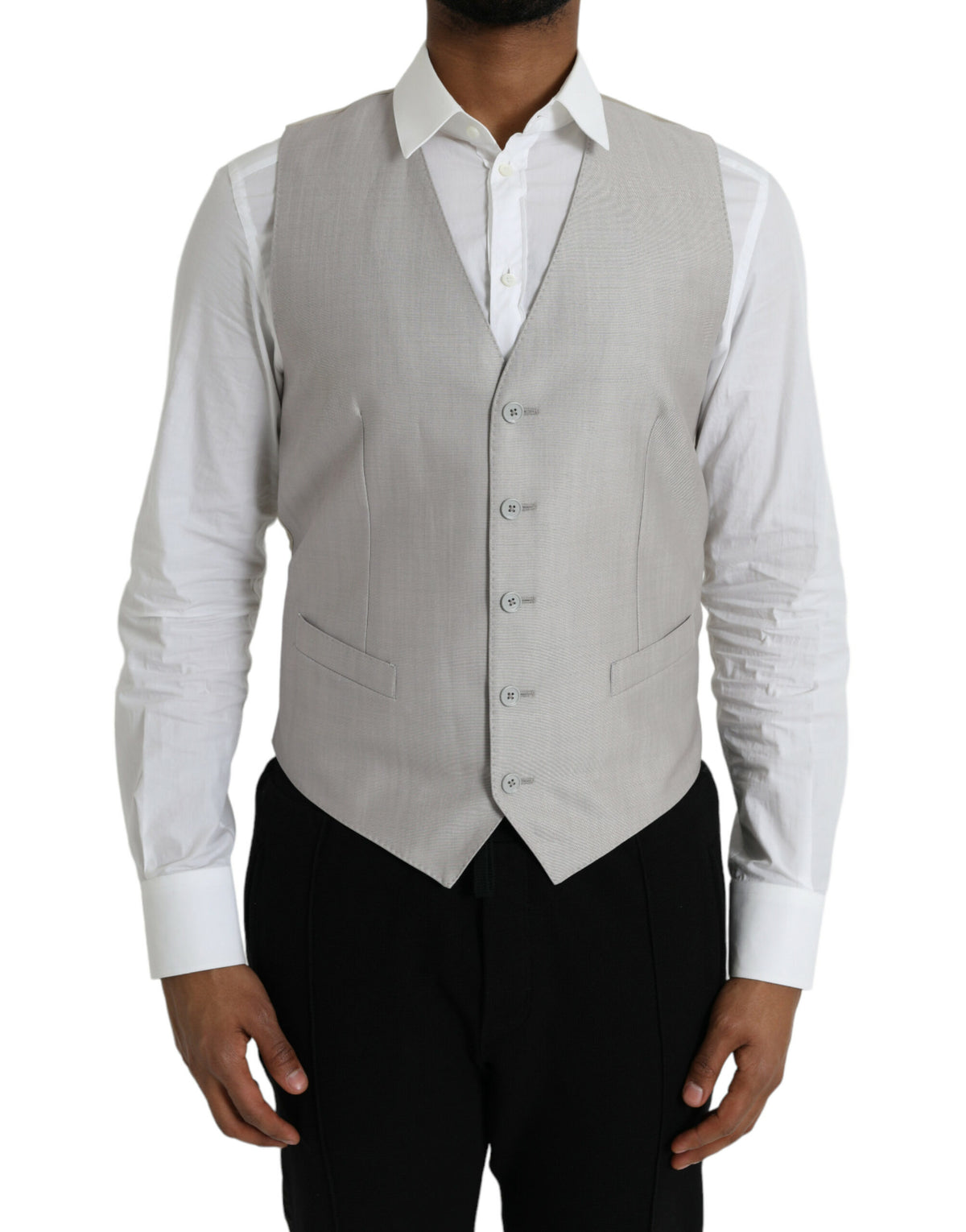 Dolce & Gabbana Light Gray Wool Formal Dress Waistcoat Vest -  Vests for Men Suits -  Dolce & Gabbana.
